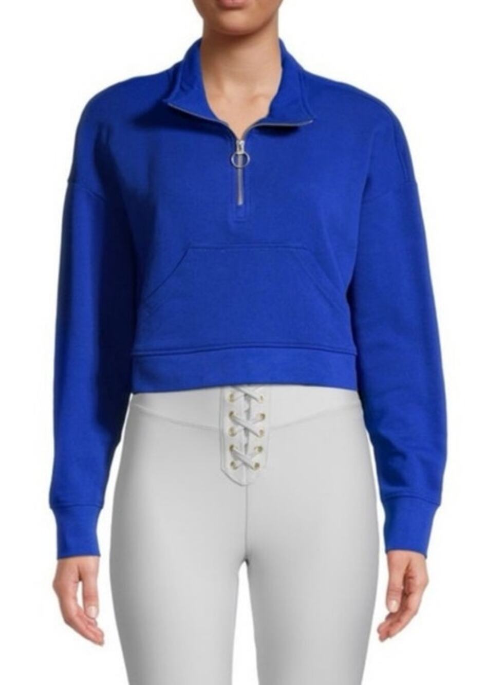 WeWoreWhat Blue Cropped Cotton Quarter Zip SweatShirt Women's Large